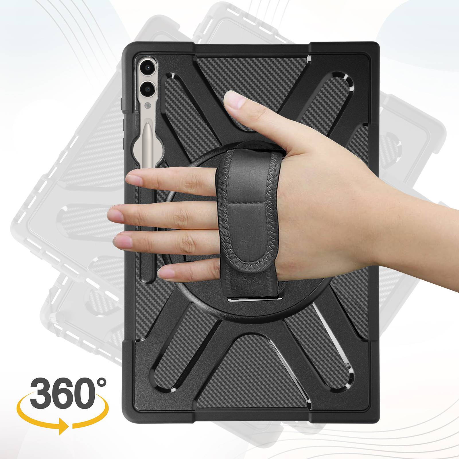 Schutzhülle Samsung Galaxy Tab S8 Ultra / S9 Ultra Seitenständer Griff Schwarz Schwarz-3