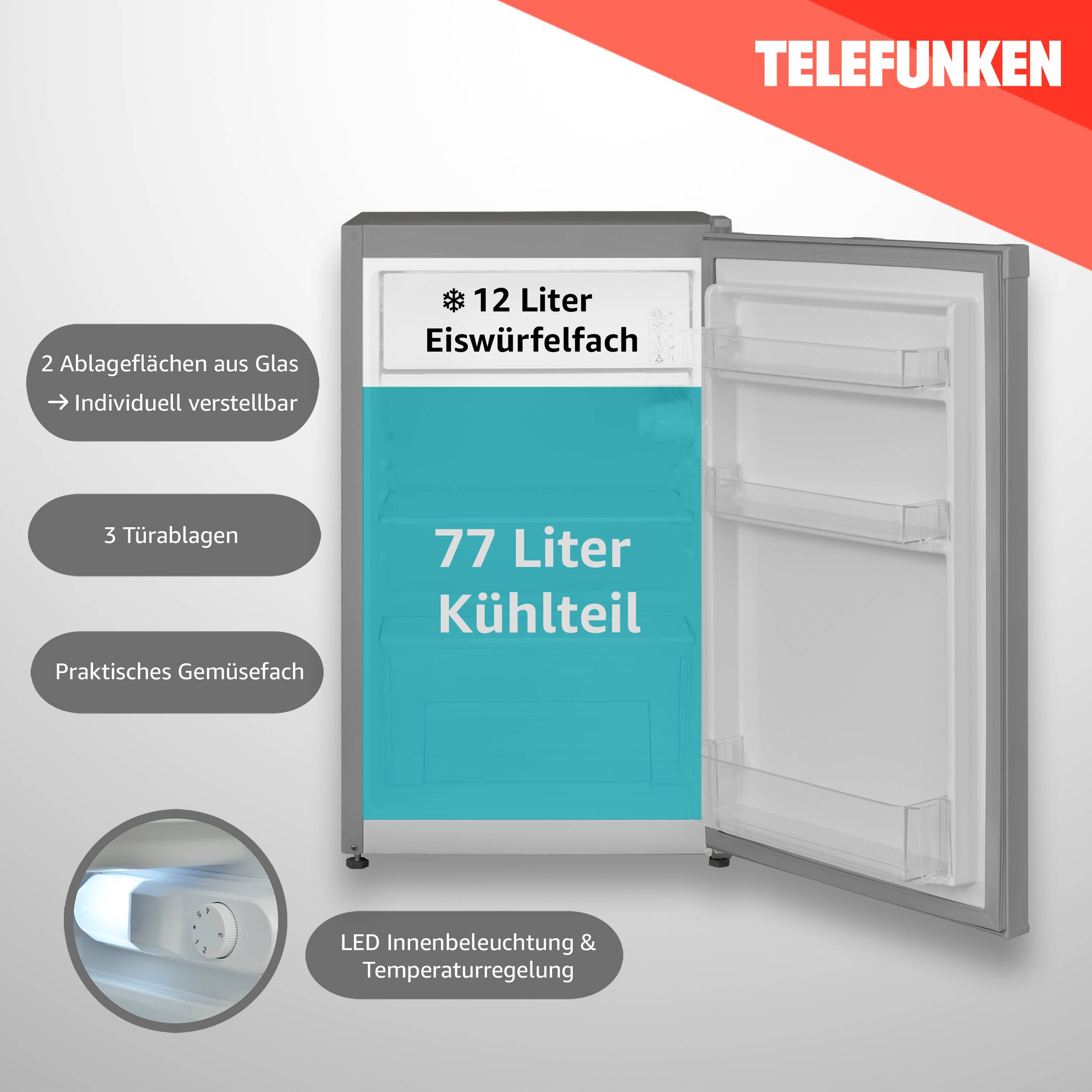 Telefunken Kühlschrank mit Gefrierfach (nur für Eiswürfel) | 89 Liter | klein und freistehend | CF-33-101-S2 silber-1