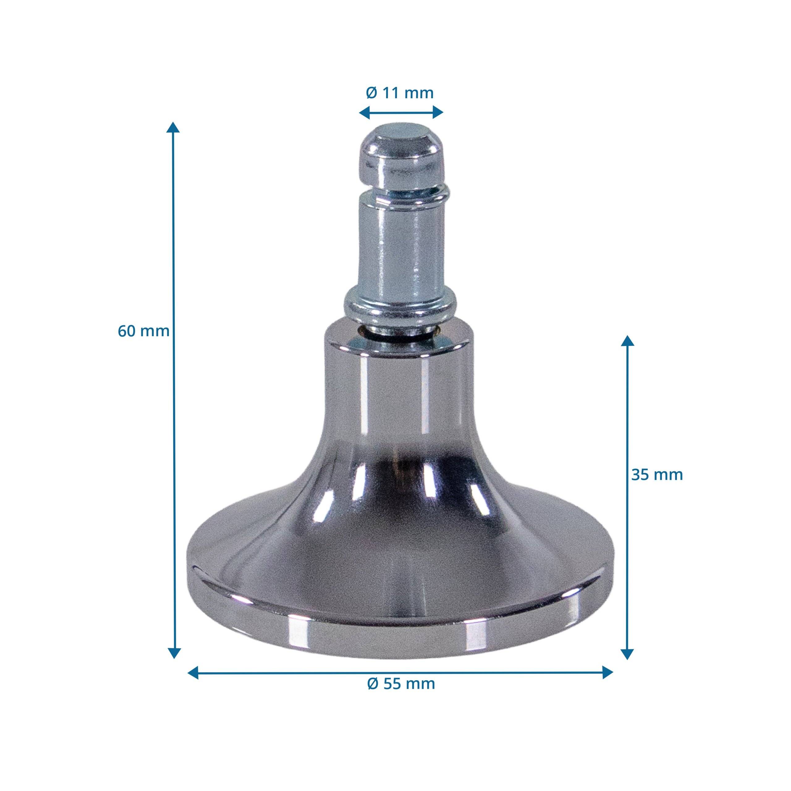 5x Bodengleiter Stand C Stift 11mm 65mm Standfüße (5er Pack) Alu verchromt silber hjh OFFICE-5