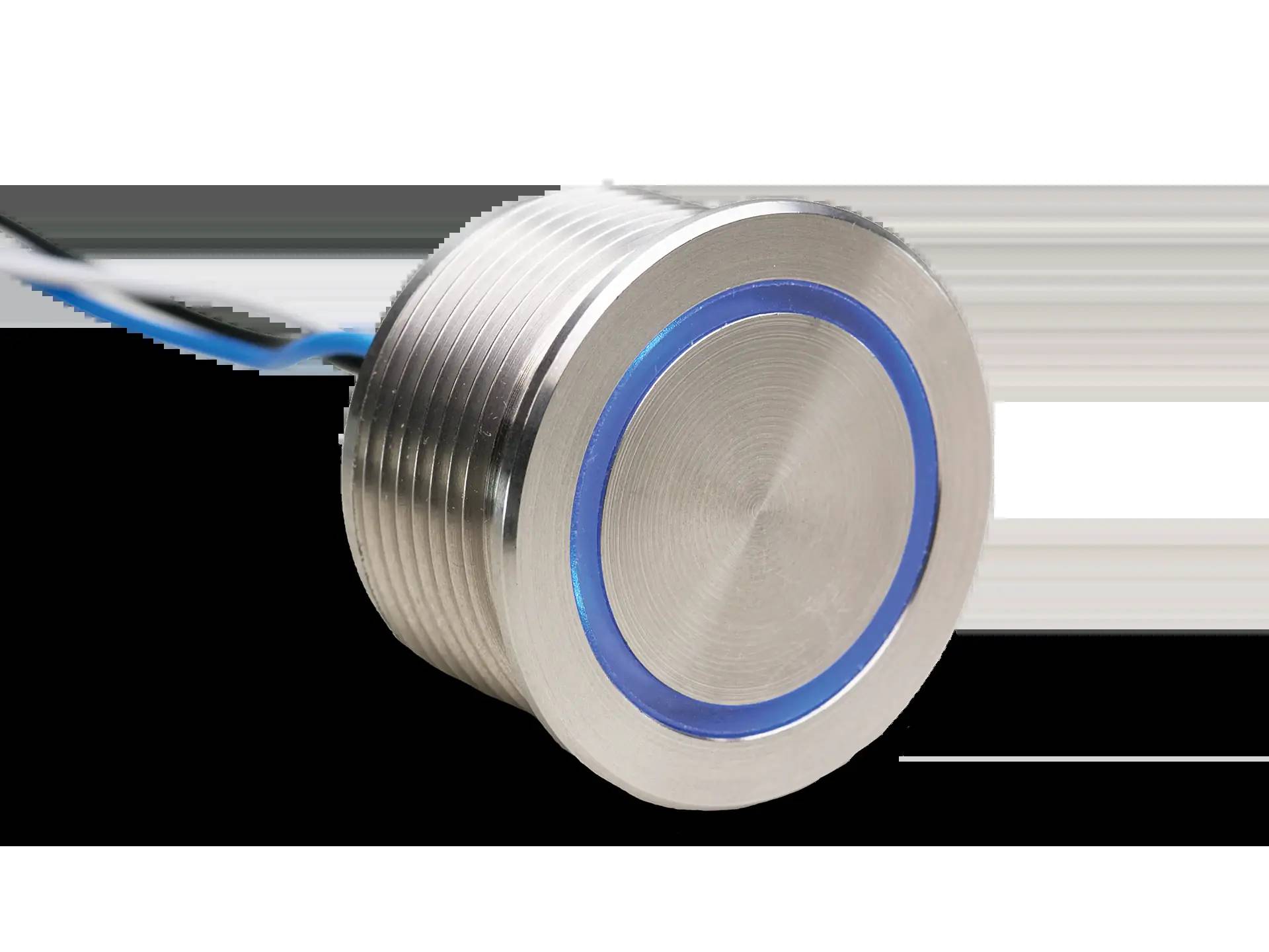 EPI50 30mm Edelstahl Piezo Taster, Ringbeleuchtung Blau EPI50/V2/F/R/BL/24/M/S/L2-0