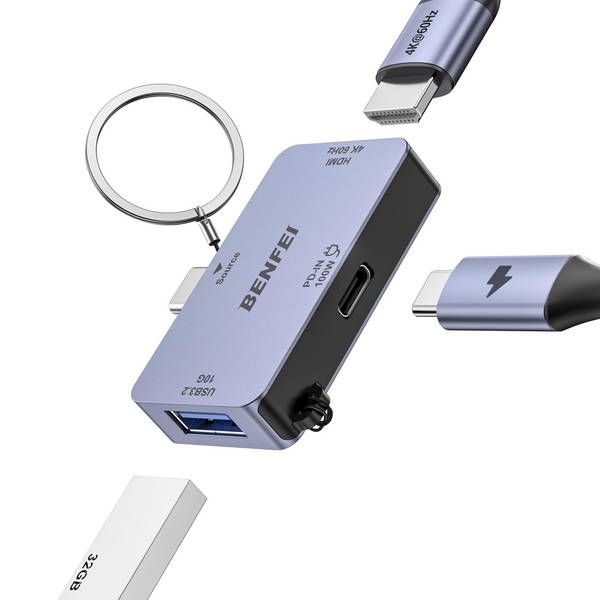 BENFEI USB C Hub 3in1 superkompakt, USB C auf HDMI 4K@60Hz/10 Gbps USB A/100W PD Stromversorgung