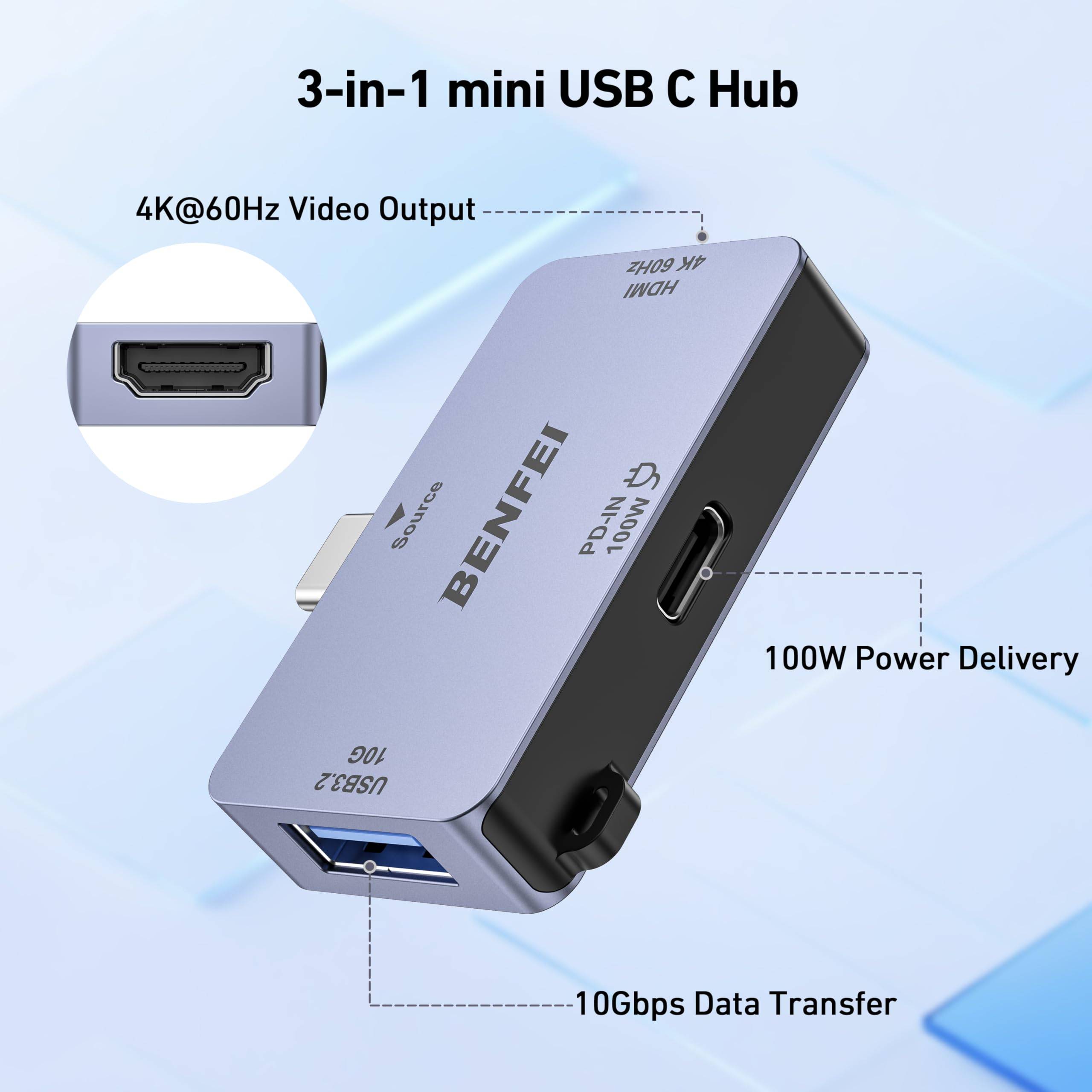 BENFEI USB-C Hub 3-in-1: HDMI 4K@60Hz, USB-A 10Gbps, PD 100W – kompatibel mit MacBook iPad iPhone ThinkPad XPS-2
