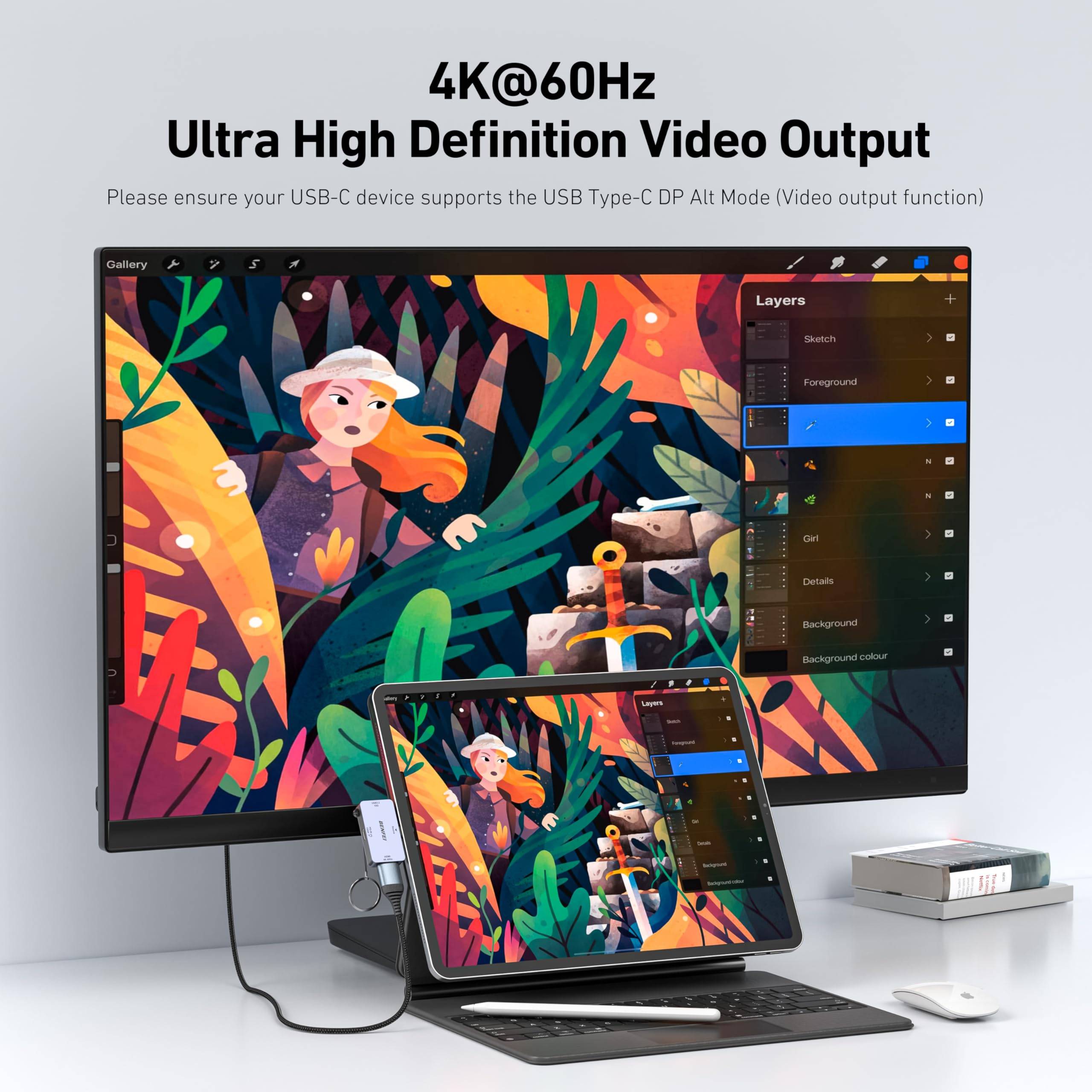 BENFEI USB-C Hub 3-in-1: HDMI 4K@60Hz, USB-A 10Gbps, PD 100W – kompatibel mit MacBook iPad iPhone ThinkPad XPS-3