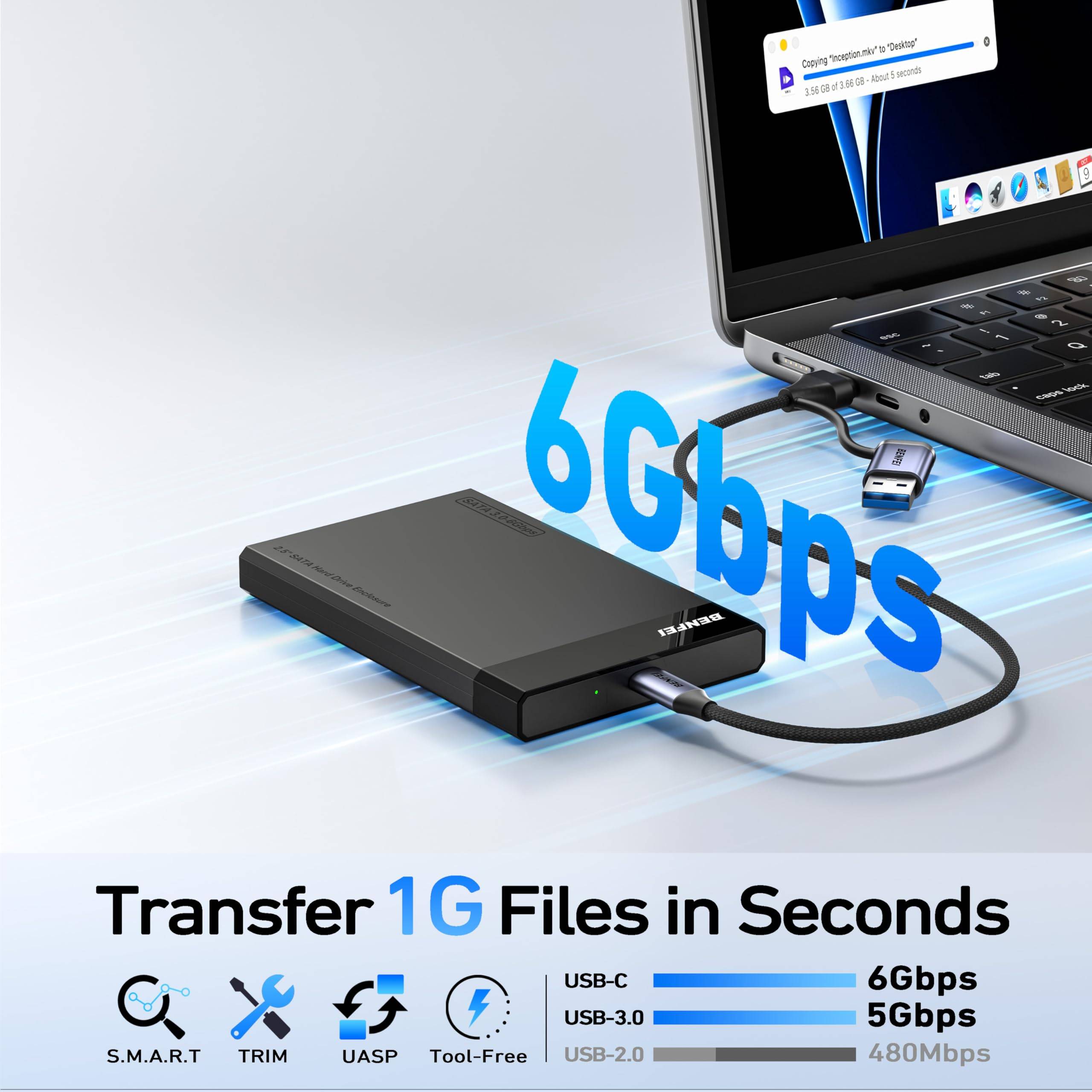 BENFEI Festplattengehäuse 2,5 Zoll, SATA III auf USB bis zu 6 Gbps, für SSD und HDD ( Optimiert für SSD)-1