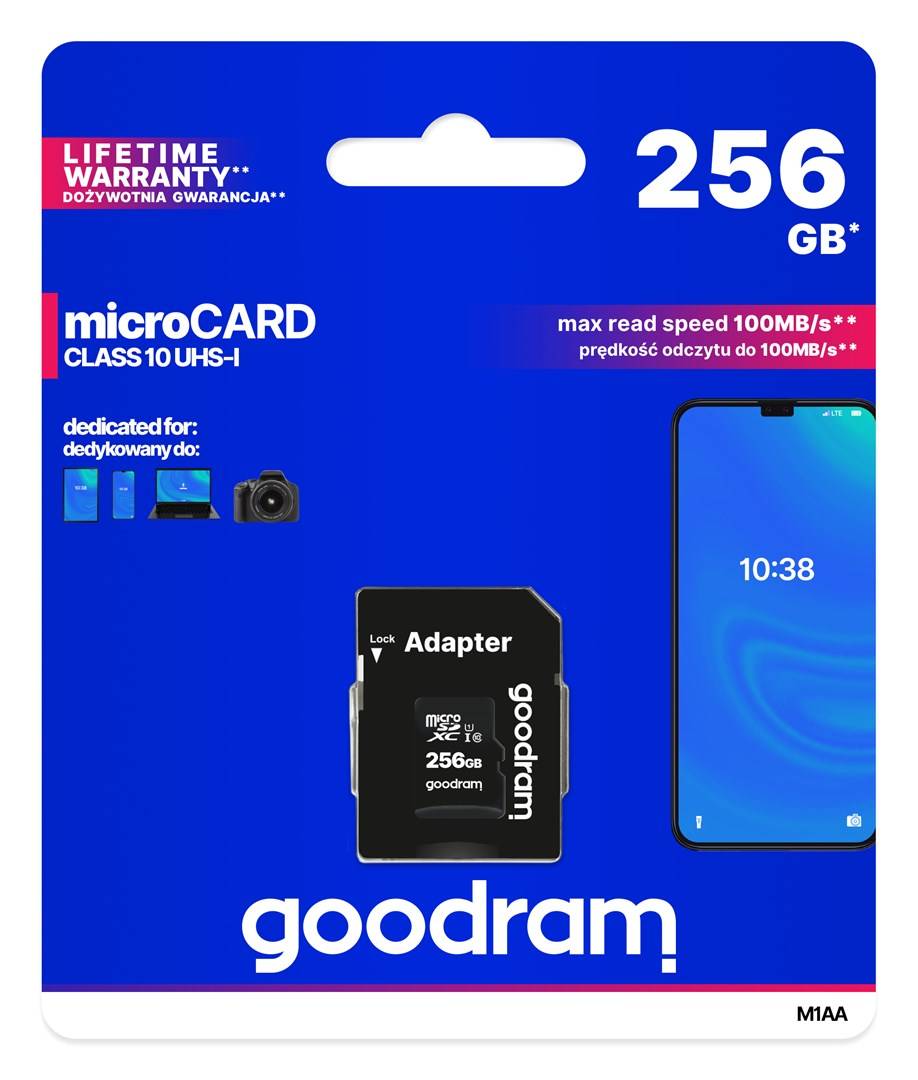 GoodRam M1AA - 256 GB - MicroSDXC - Klasse 10 - UHS-I - 100 MB/s - 10 MB/s - Cla-4