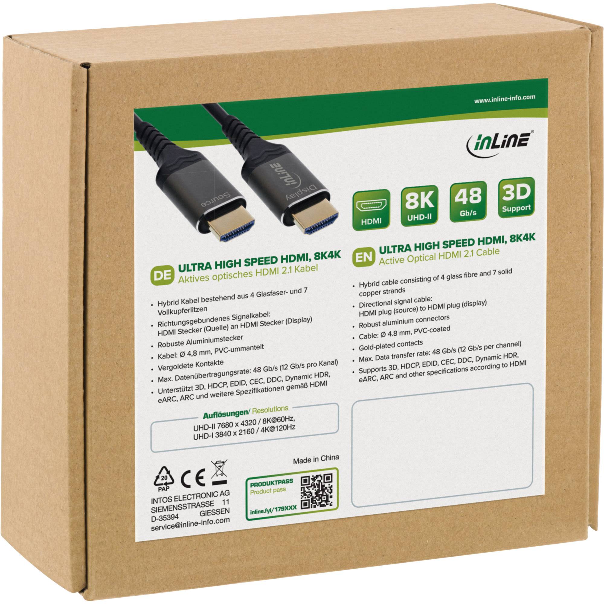 InLine® HDMI AOC Kabel, Ultra High Speed HDMI Kabel, 8K, Aluminium, 20m-2