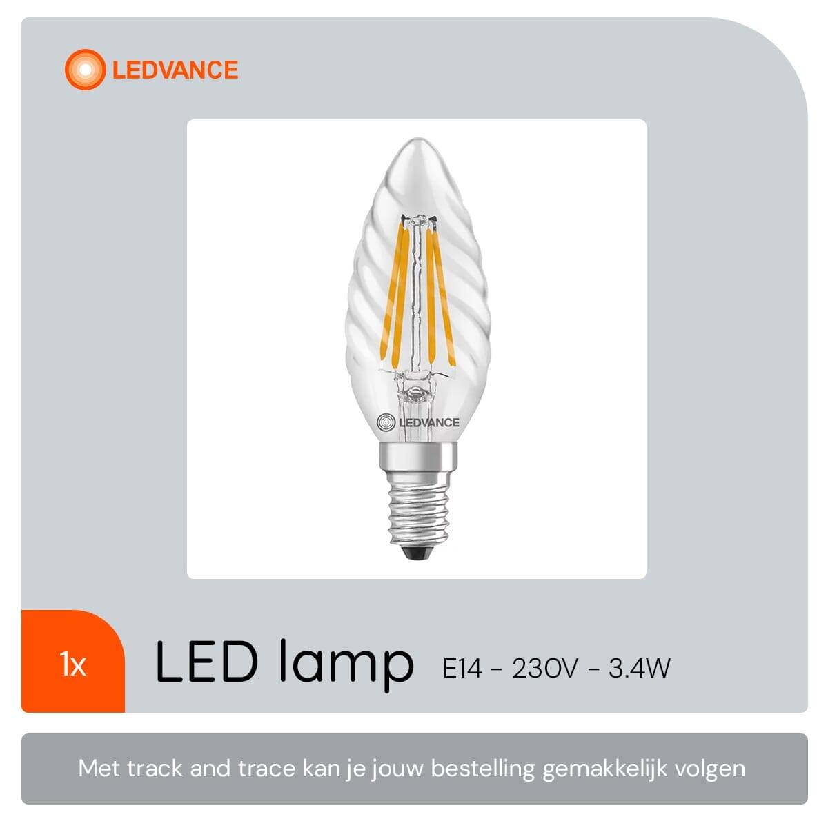 LEDV LED Kerze 3.4-40W/827 gedreht E14 Filament klar 300°EEK D-4