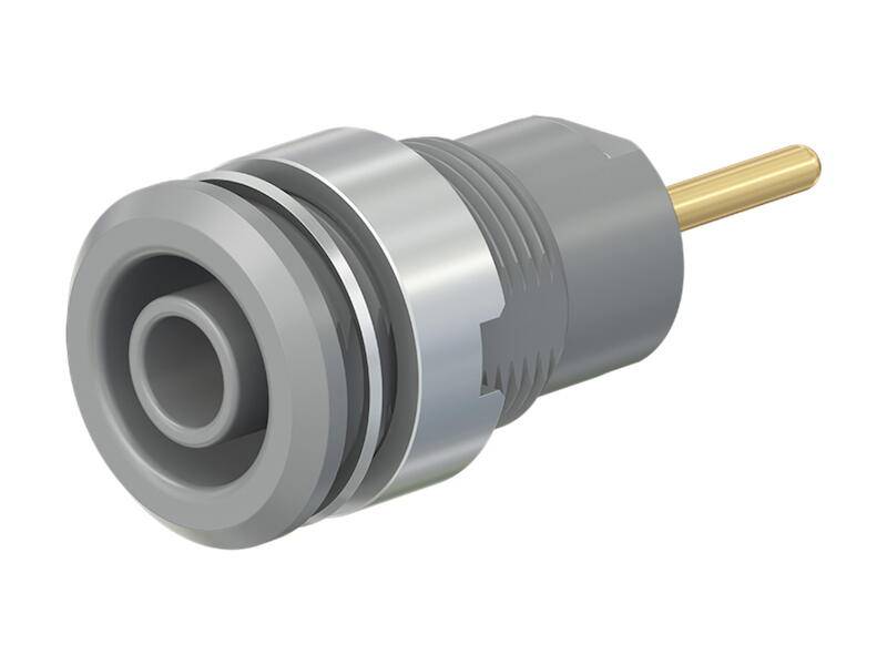 Stäubli SLB4-R Sicherheits-Einbaubuchse 4 mm grau vergoldet mit Anschlusspin-0