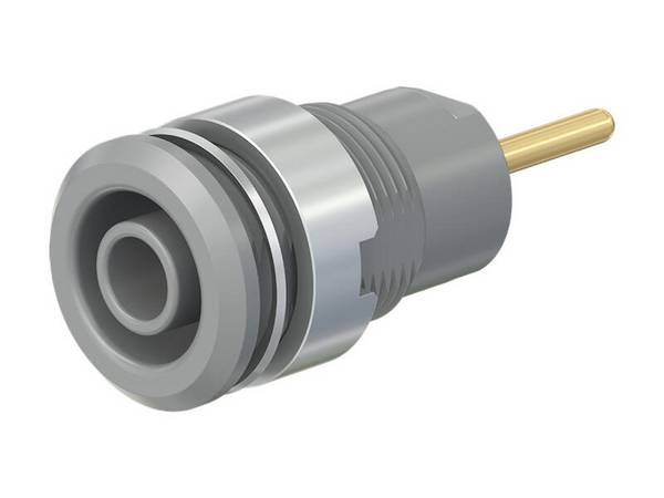 Stäubli SLB4-R Sicherheits-Einbaubuchse 4 mm grau vergoldet mit Anschlusspin