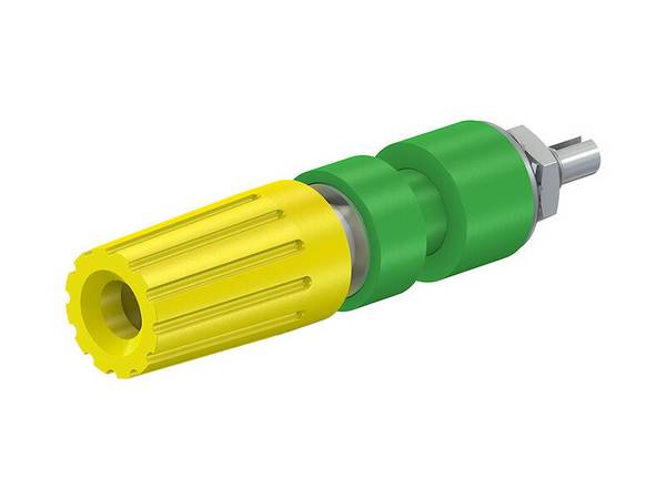 Stäubli PK4-T Polklemme 4 mm gelb-grün mit unverlierbarem Isolierkopf