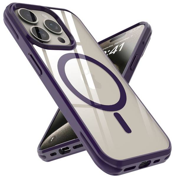 Cadorabo Hülle für Apple iPhone 15 PRO Schutzhülle in Lila kompatibel mit MagSafe Handyhülle Transparente Rückseite