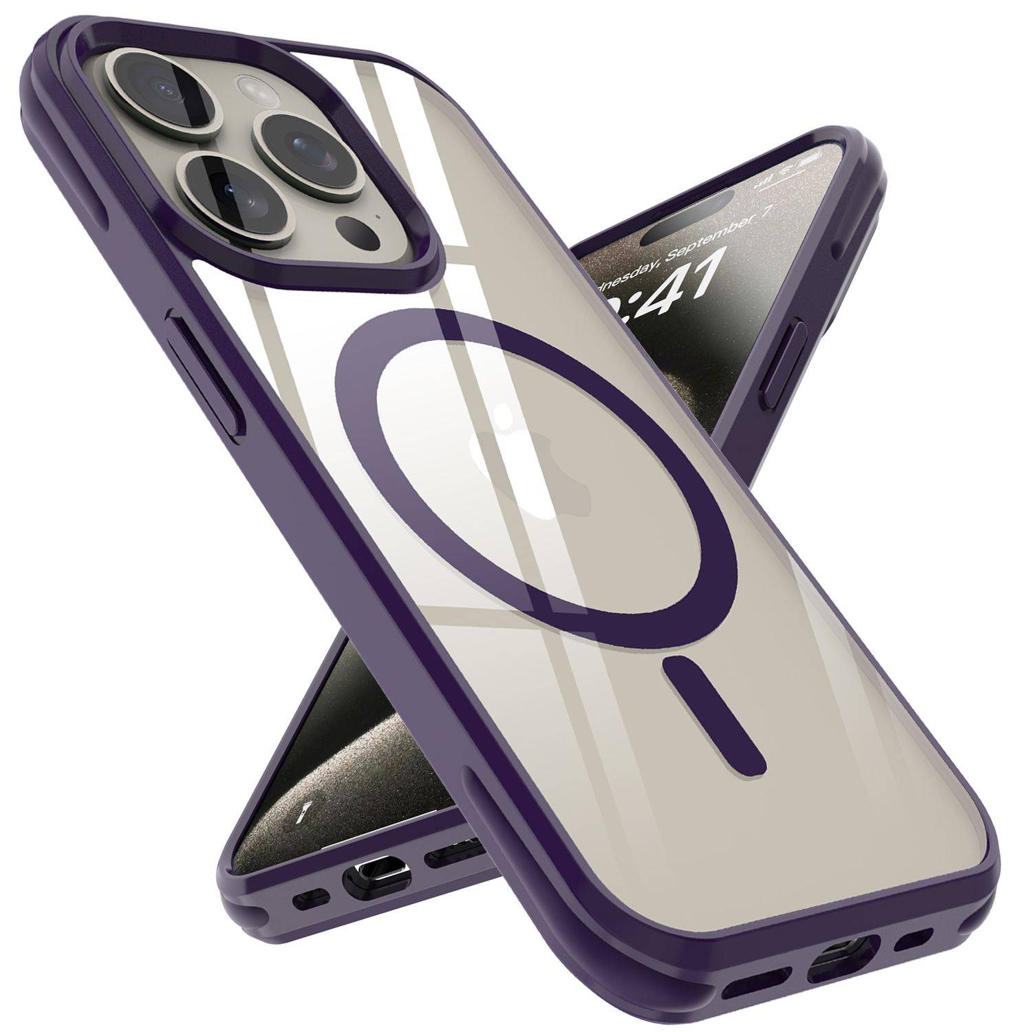 Cadorabo Hülle für Apple iPhone 15 PRO Schutzhülle in Lila kompatibel mit MagSafe Handyhülle Transparente Rückseite-0