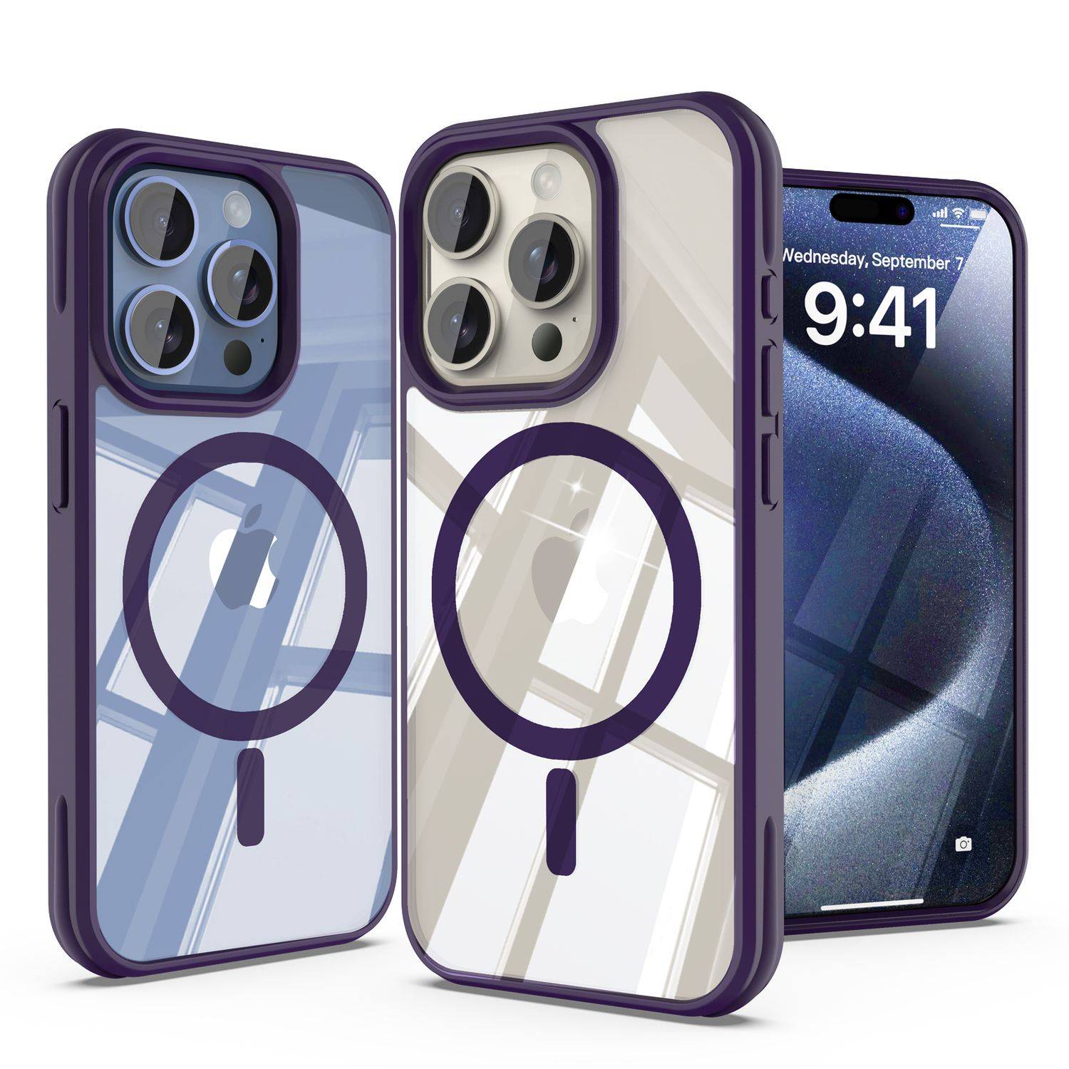 Cadorabo Hülle für Apple iPhone 15 PRO Schutzhülle in Lila kompatibel mit MagSafe Handyhülle Transparente Rückseite-1