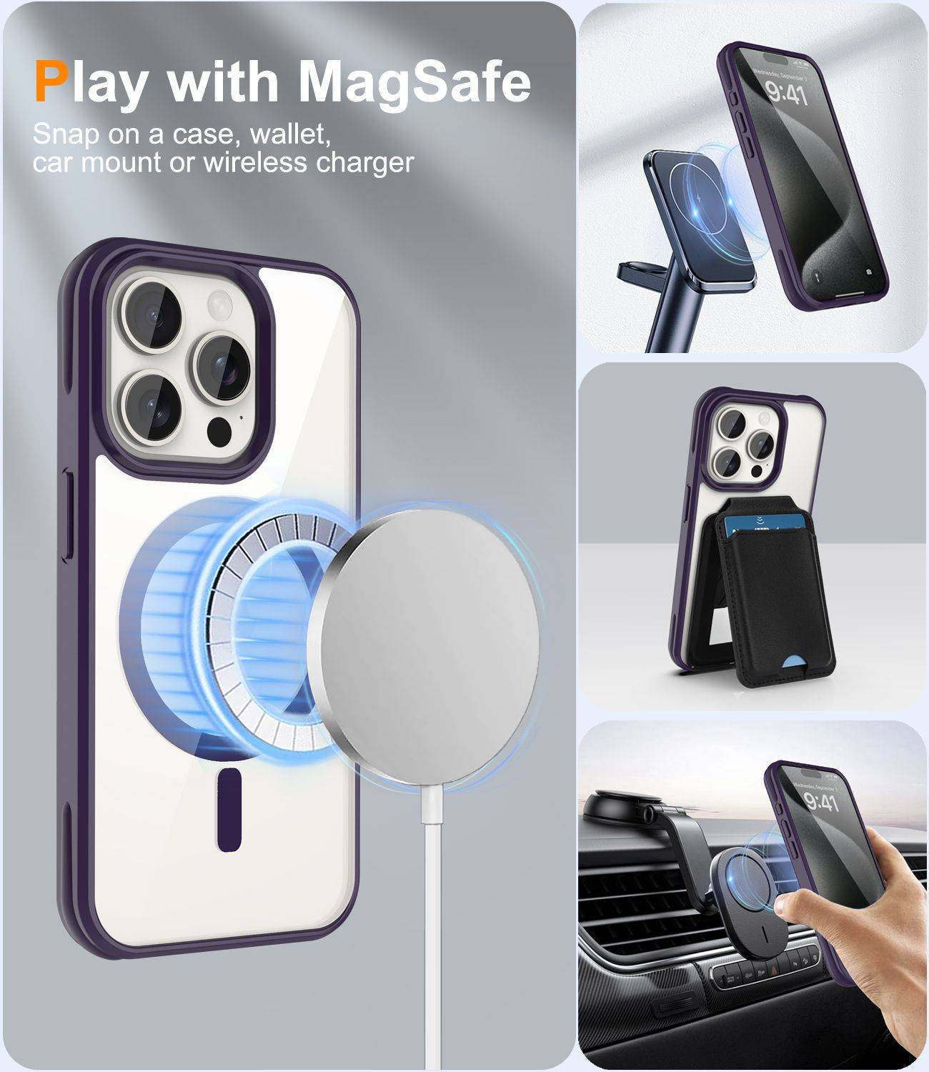 Cadorabo Hülle für Apple iPhone 15 PRO Schutzhülle in Lila kompatibel mit MagSafe Handyhülle Transparente Rückseite-2