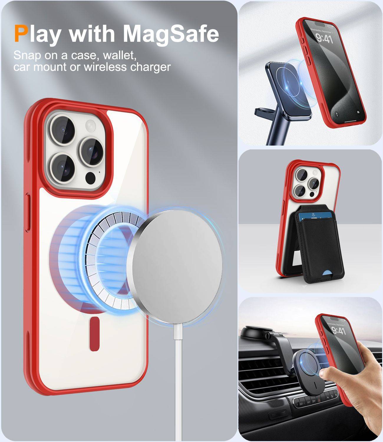 Cadorabo Hülle für Apple iPhone 15 PRO MAX Schutzhülle in Rot kompatibel mit MagSafe Handyhülle Transparente Rückseite-2