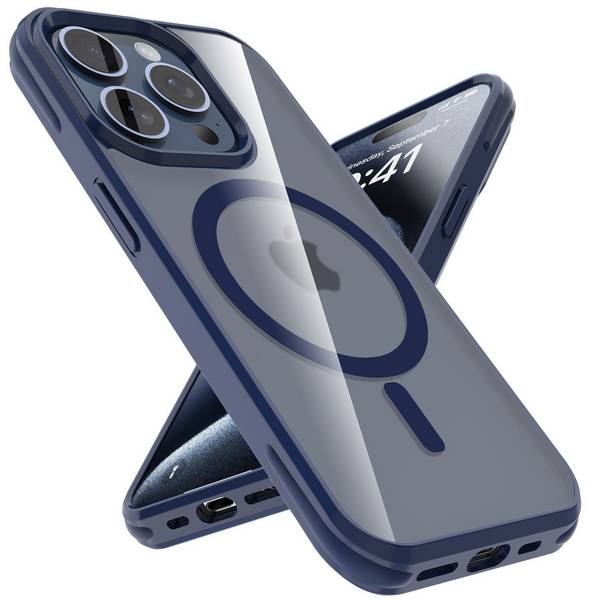 Cadorabo Hülle für Apple iPhone 15 PRO MAX Schutzhülle in Dunkelblau kompatibel mit MagSafe Handyhülle Matte Rückseite