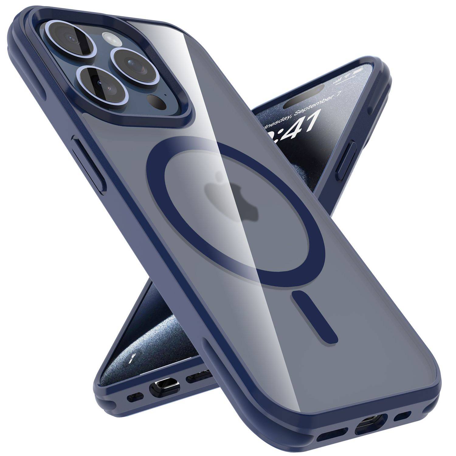 Cadorabo Hülle für Apple iPhone 15 PRO MAX Schutzhülle in Dunkelblau kompatibel mit MagSafe Handyhülle Matte Rückseite-0