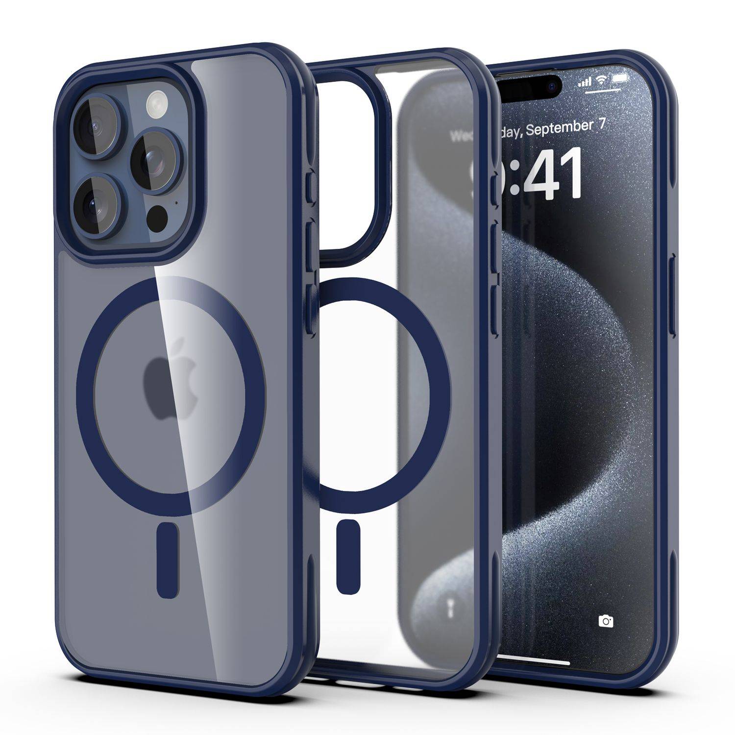 Cadorabo Hülle für Apple iPhone 15 PRO MAX Schutzhülle in Dunkelblau kompatibel mit MagSafe Handyhülle Matte Rückseite-2