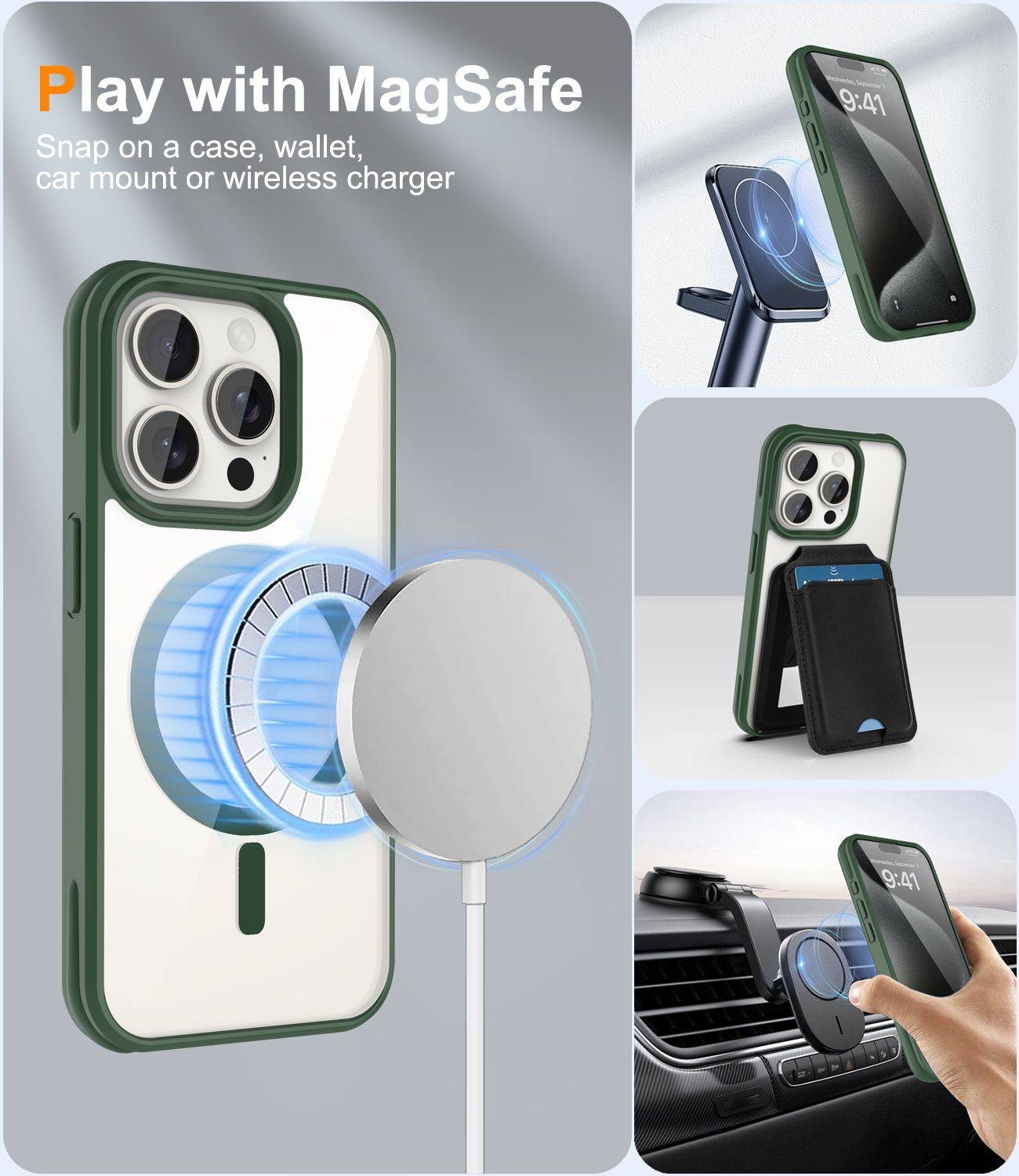 Cadorabo Hülle für Apple iPhone 15 PRO MAX Schutzhülle in Dunkelgrün kompatibel mit MagSafe Handyhülle Transparente-2