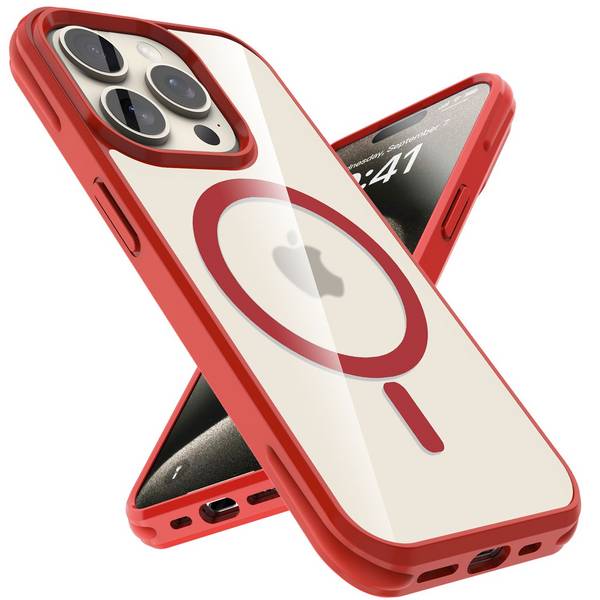 Cadorabo Hülle für Apple iPhone 15 PRO MAX Schutzhülle in Rot kompatibel mit MagSafe Handyhülle Matte Rückseite