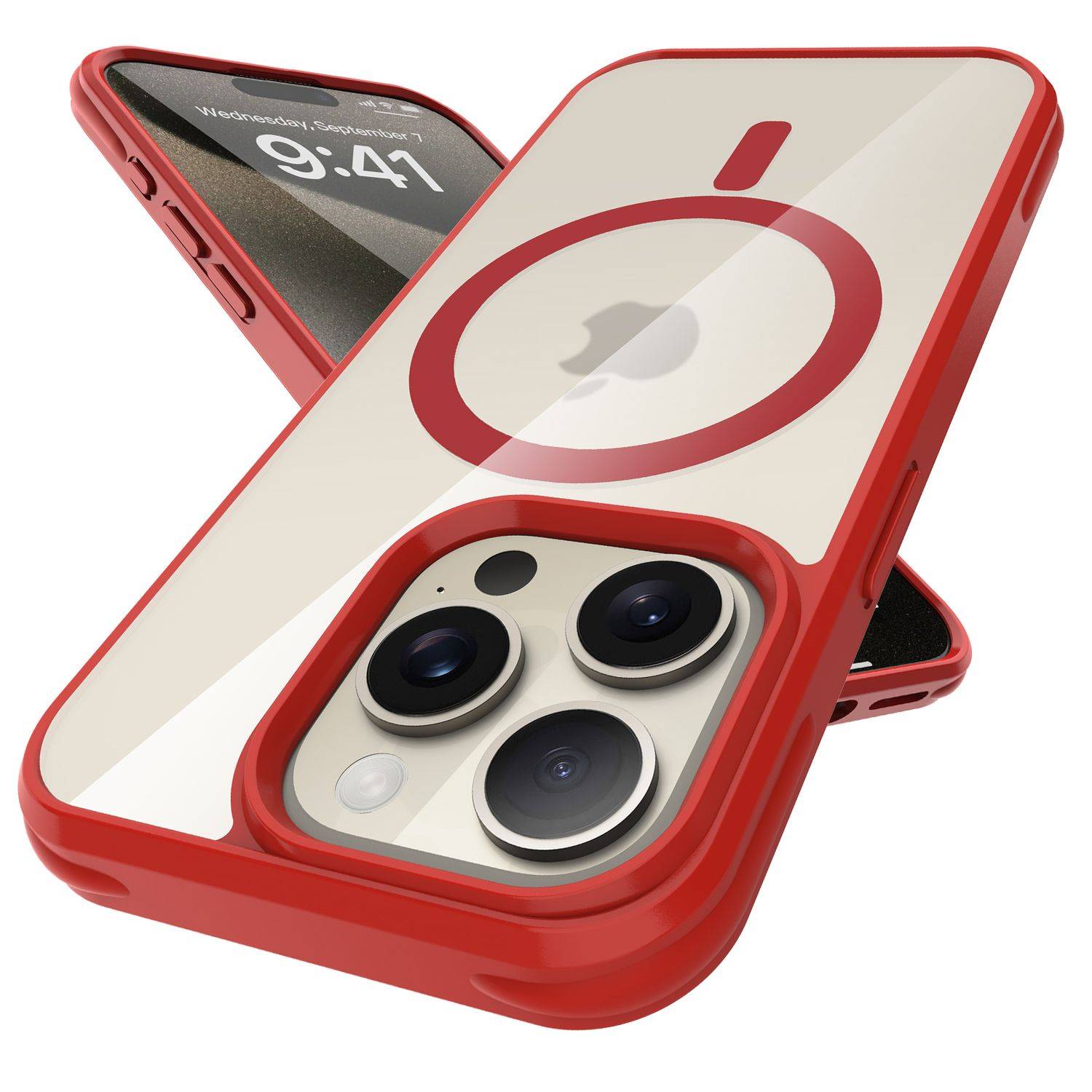 Cadorabo Hülle für Apple iPhone 15 PRO MAX Schutzhülle in Rot kompatibel mit MagSafe Handyhülle Matte Rückseite-1