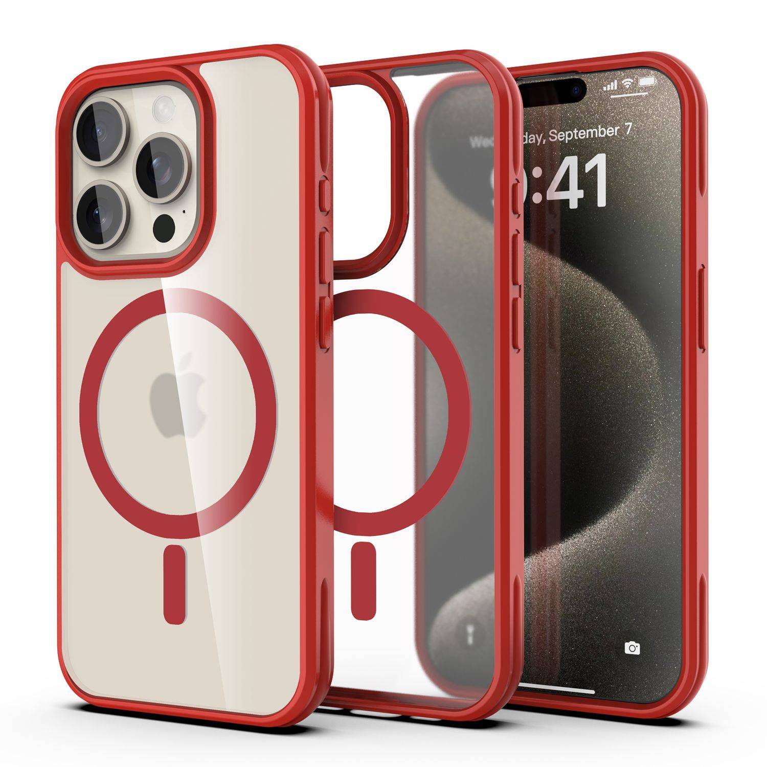 Cadorabo Hülle für Apple iPhone 15 PRO MAX Schutzhülle in Rot kompatibel mit MagSafe Handyhülle Matte Rückseite-2