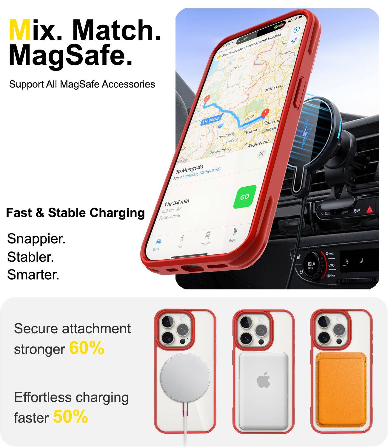 Cadorabo Hülle für Apple iPhone 15 PRO MAX Schutzhülle in Rot kompatibel mit MagSafe Handyhülle Matte Rückseite-3