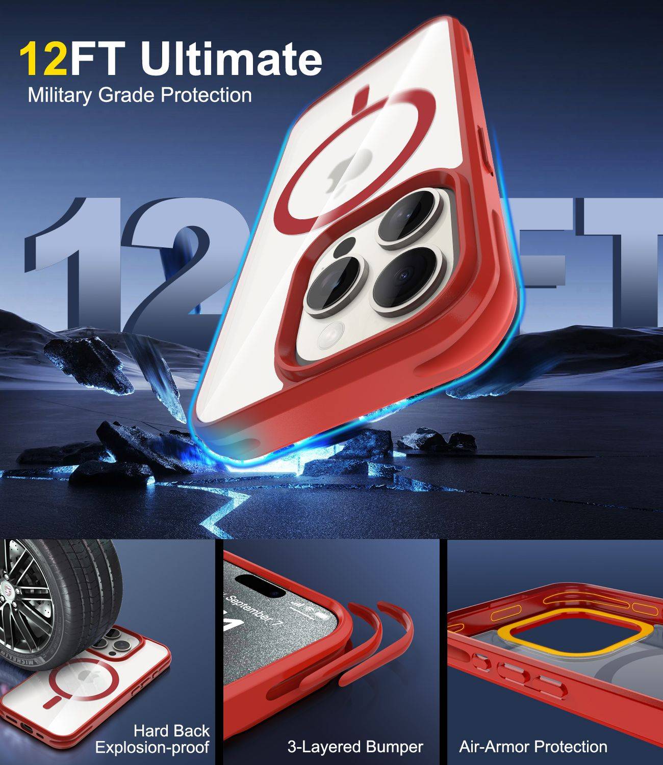 Cadorabo Hülle für Apple iPhone 15 PRO MAX Schutzhülle in Rot kompatibel mit MagSafe Handyhülle Matte Rückseite-4