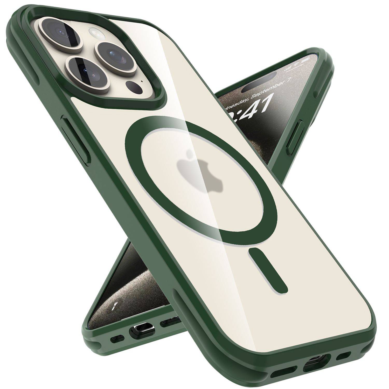 Cadorabo Hülle für Apple iPhone 15 PRO MAX Schutzhülle in Dunkelgrün kompatibel mit MagSafe Handyhülle Matte Rückseite-0
