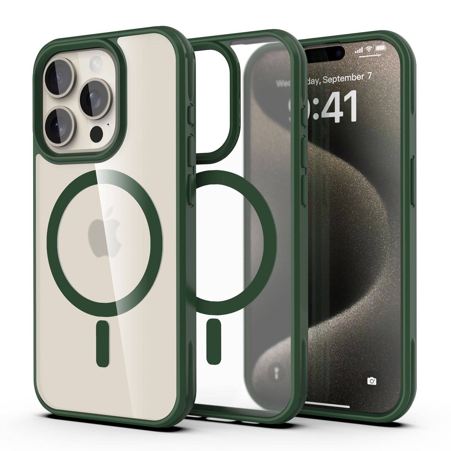 Cadorabo Hülle für Apple iPhone 15 PRO MAX Schutzhülle in Dunkelgrün kompatibel mit MagSafe Handyhülle Matte Rückseite-2
