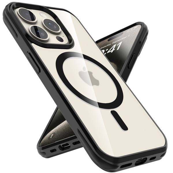 Cadorabo Hülle für Apple iPhone 15 PRO MAX Schutzhülle in Schwarz kompatibel mit MagSafe Handyhülle Matte Rückseite
