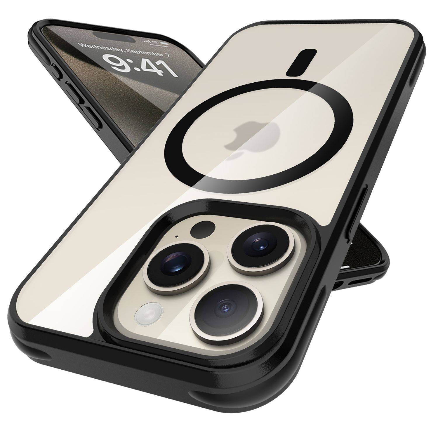 Cadorabo Hülle für Apple iPhone 15 PRO MAX Schutzhülle in Schwarz kompatibel mit MagSafe Handyhülle Matte Rückseite-1