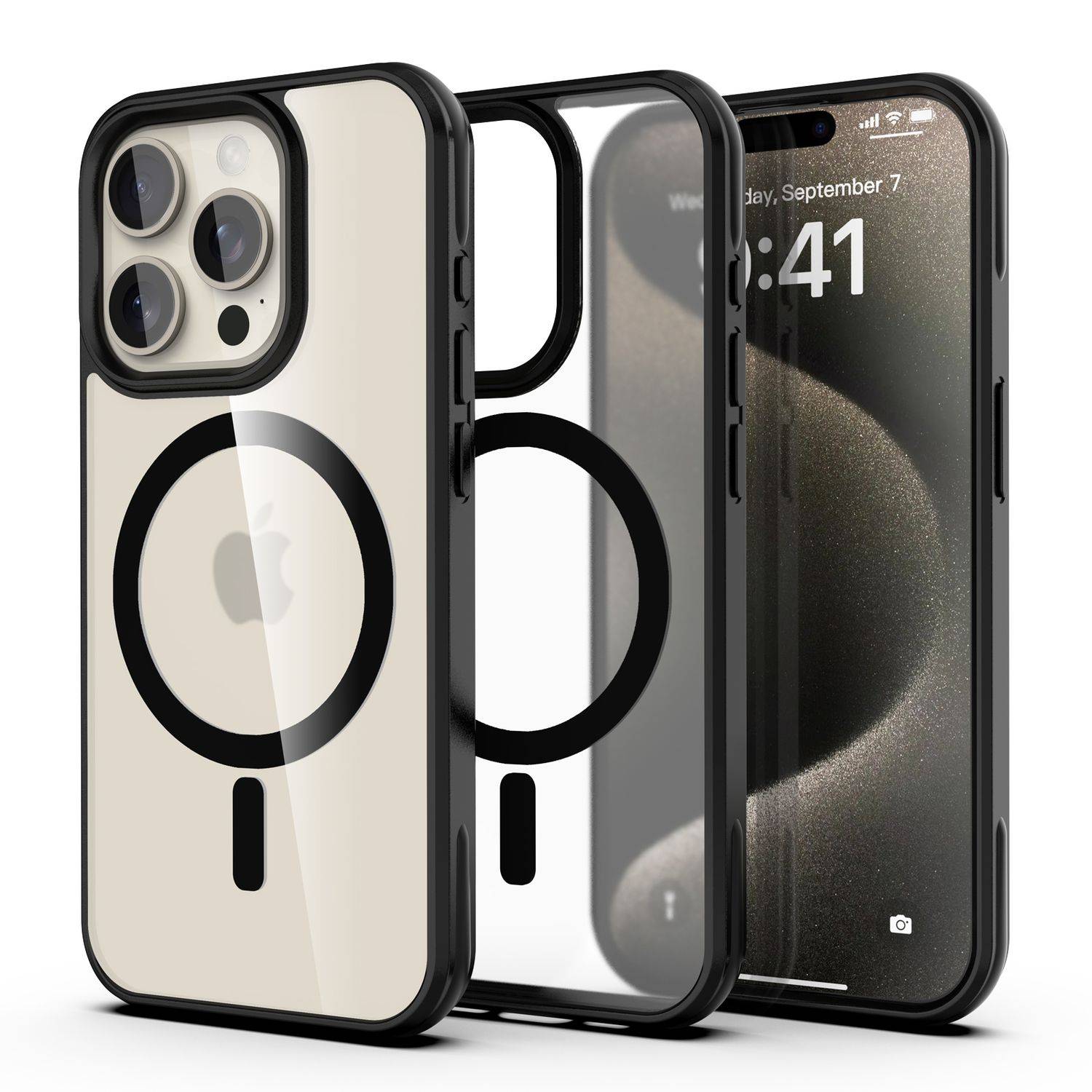 Cadorabo Hülle für Apple iPhone 15 PRO MAX Schutzhülle in Schwarz kompatibel mit MagSafe Handyhülle Matte Rückseite-2