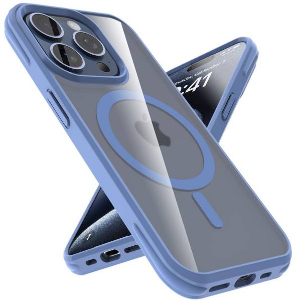 Cadorabo Hülle für Apple iPhone 15 PRO MAX Schutzhülle in Hellblau kompatibel mit MagSafe Handyhülle Matte Rückseite