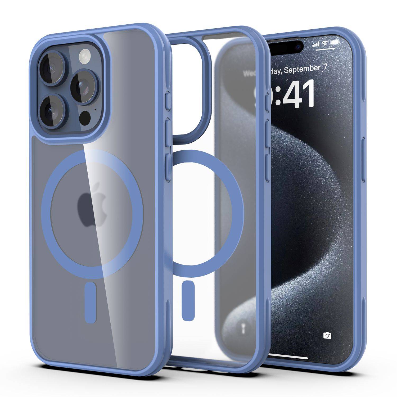 Cadorabo Hülle für Apple iPhone 15 PRO MAX Schutzhülle in Hellblau kompatibel mit MagSafe Handyhülle Matte Rückseite-2