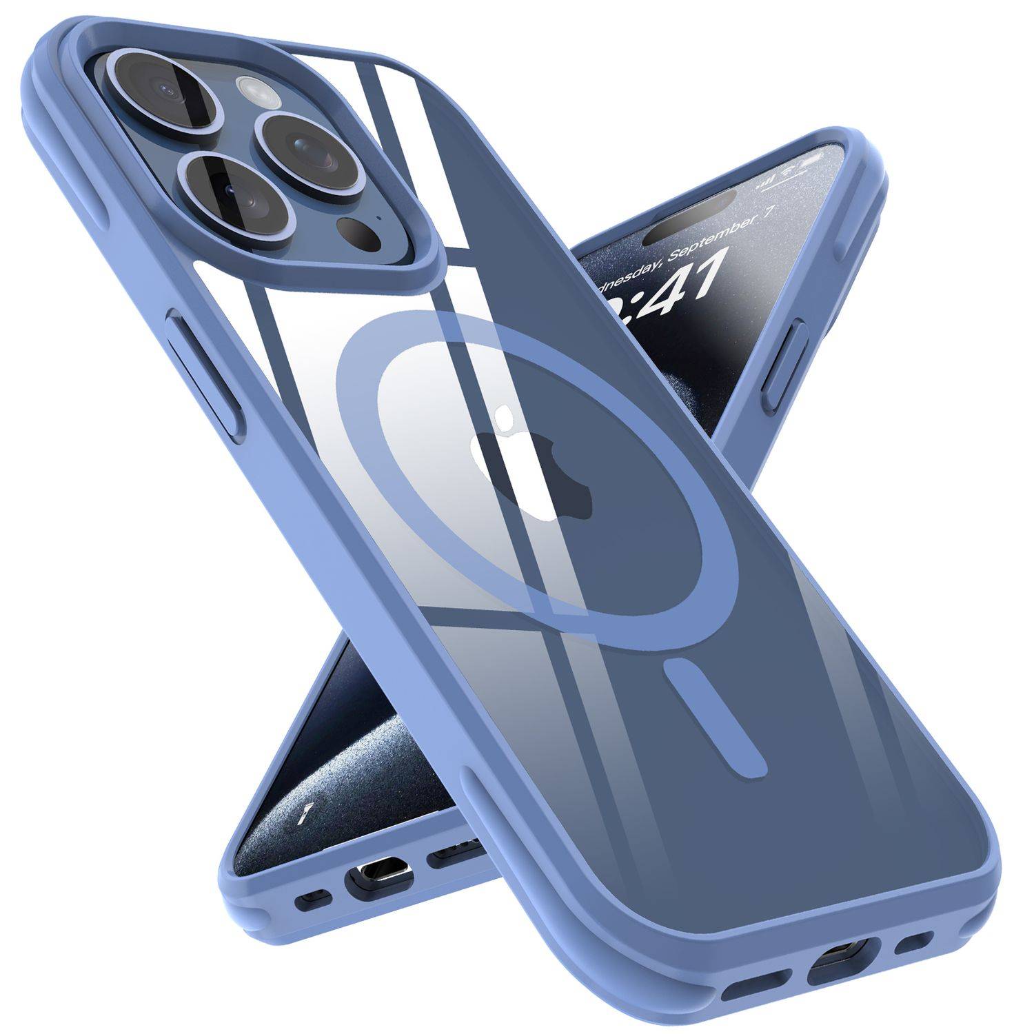 Cadorabo Hülle für Apple iPhone 15 PRO MAX Schutzhülle in Hellblau kompatibel mit MagSafe Handyhülle Transparente-0