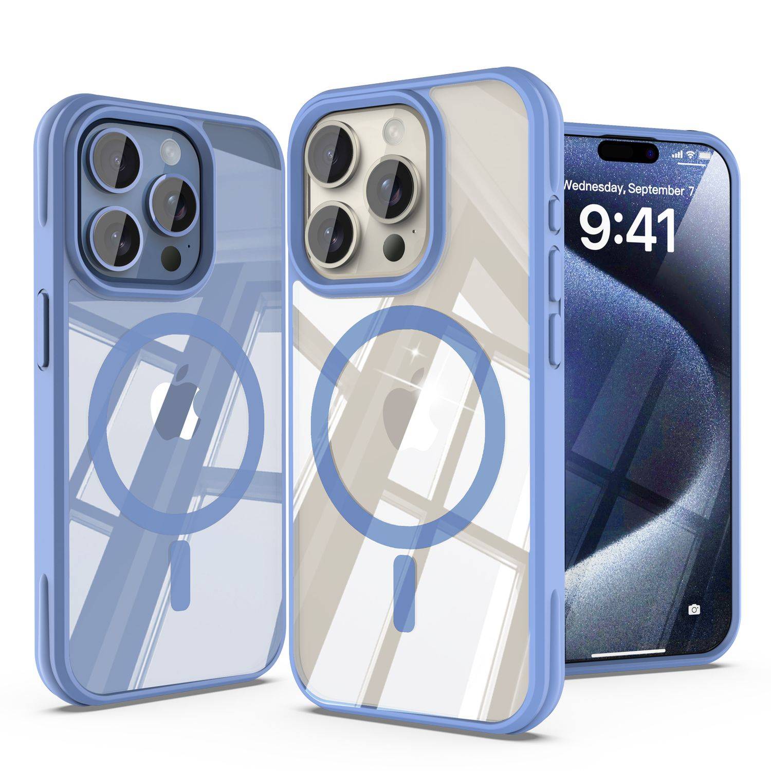 Cadorabo Hülle für Apple iPhone 15 PRO MAX Schutzhülle in Hellblau kompatibel mit MagSafe Handyhülle Transparente-1