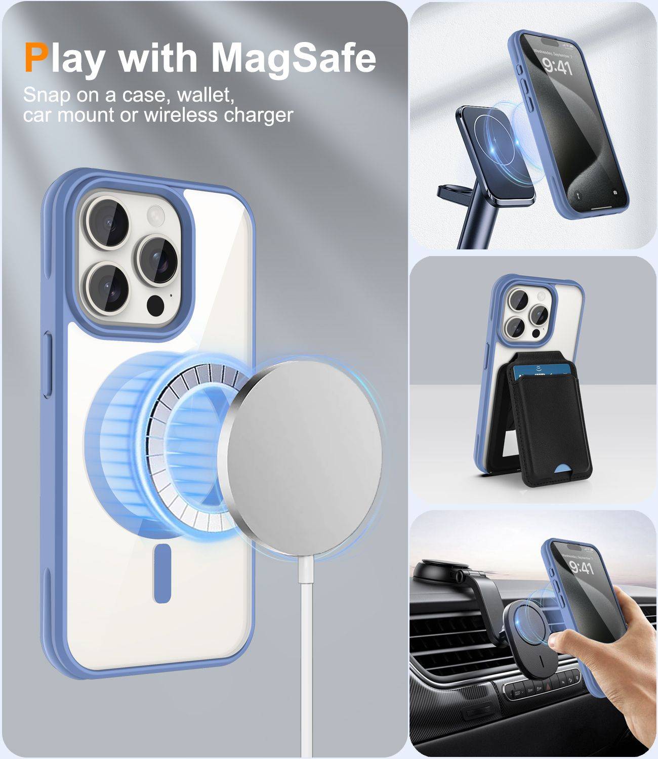 Cadorabo Hülle für Apple iPhone 15 PRO MAX Schutzhülle in Hellblau kompatibel mit MagSafe Handyhülle Transparente-2