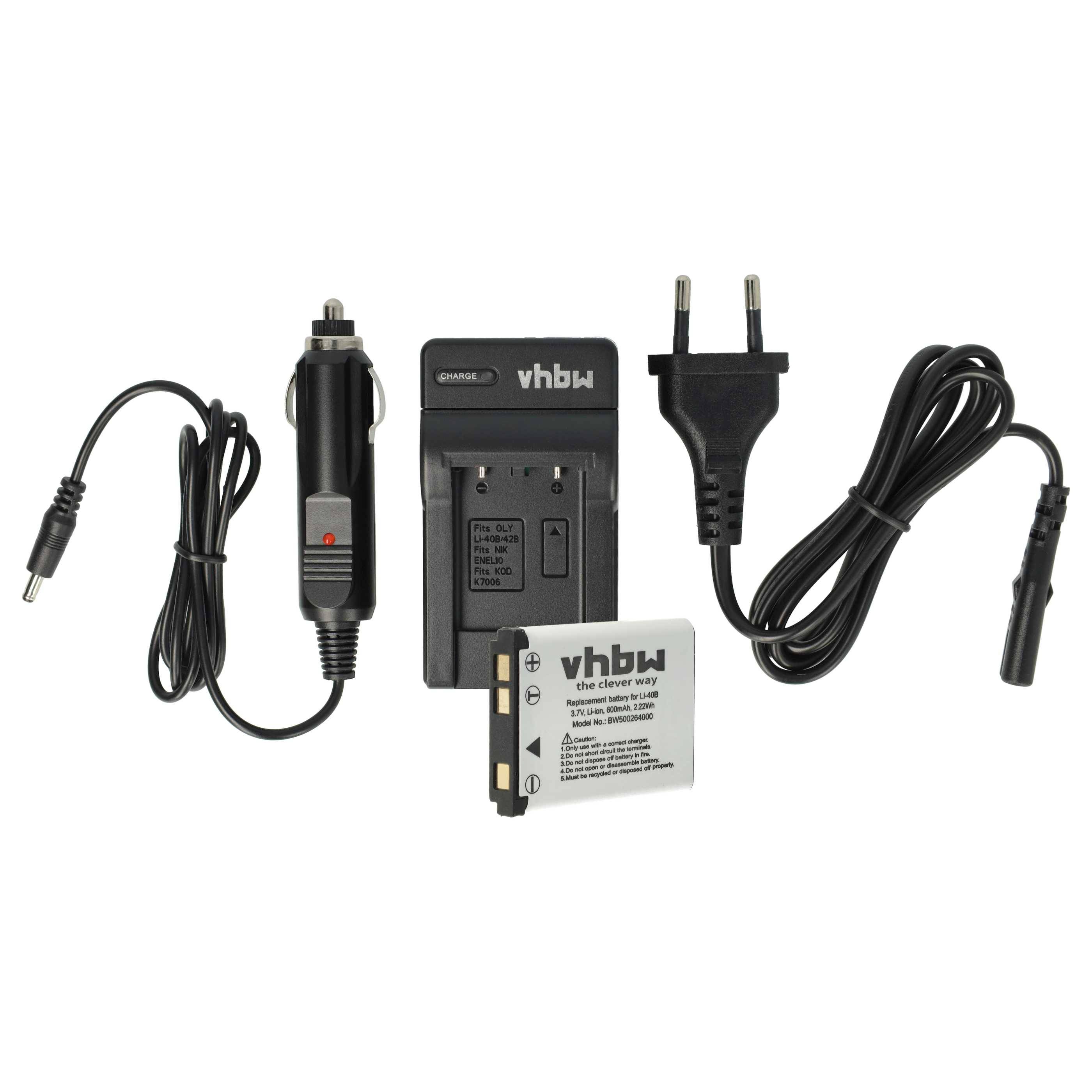 vhbw Ladezubehör-Set kompatibel mit Sanyo Xacti VPC-E1403EX | VPC-E1403 Kamera - 1x Ladeschale, 1x KFZ-Ladeadapter, 1x-0