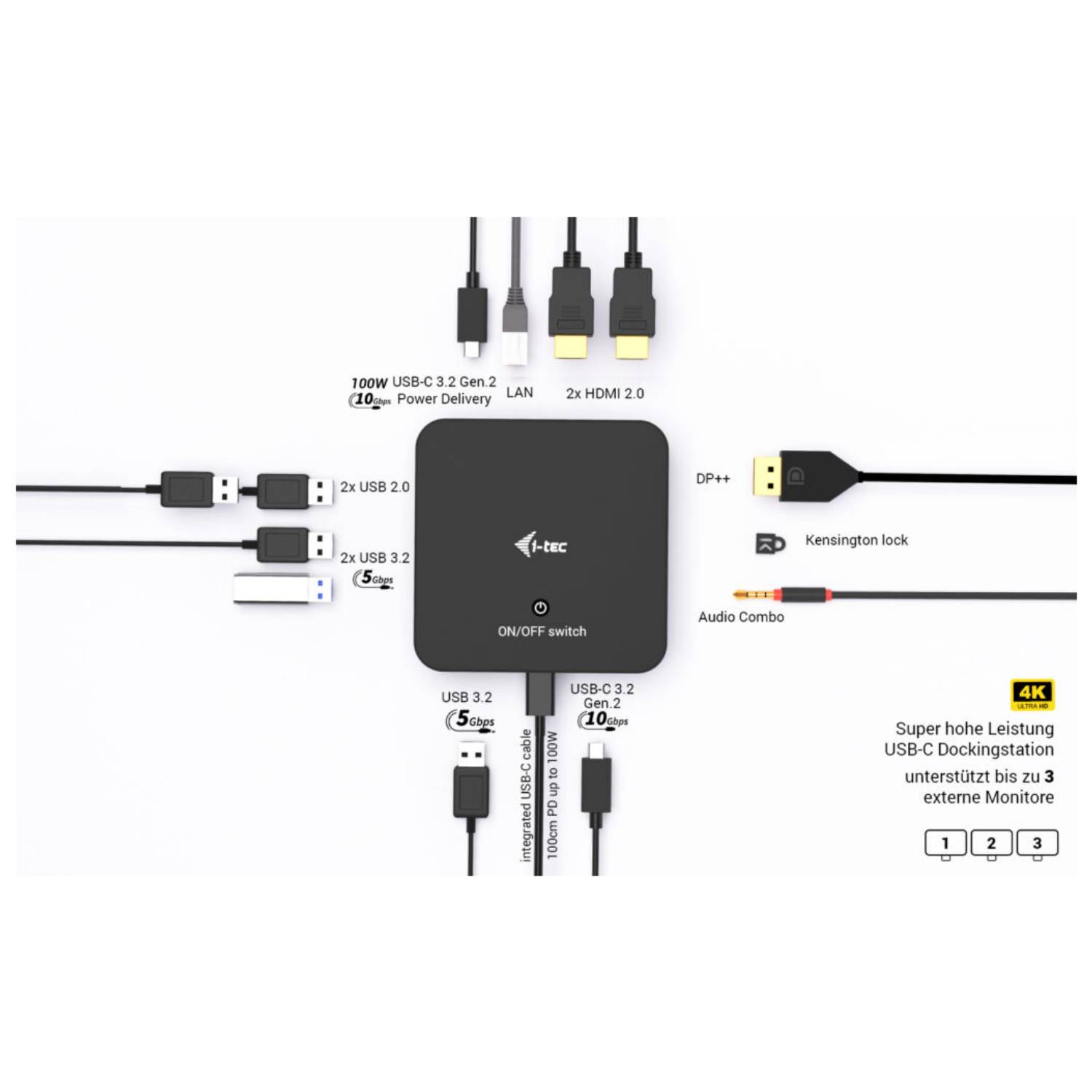 i-tec USB-C DP Dual HDMI Docking Station, Power Delivery 100W-0