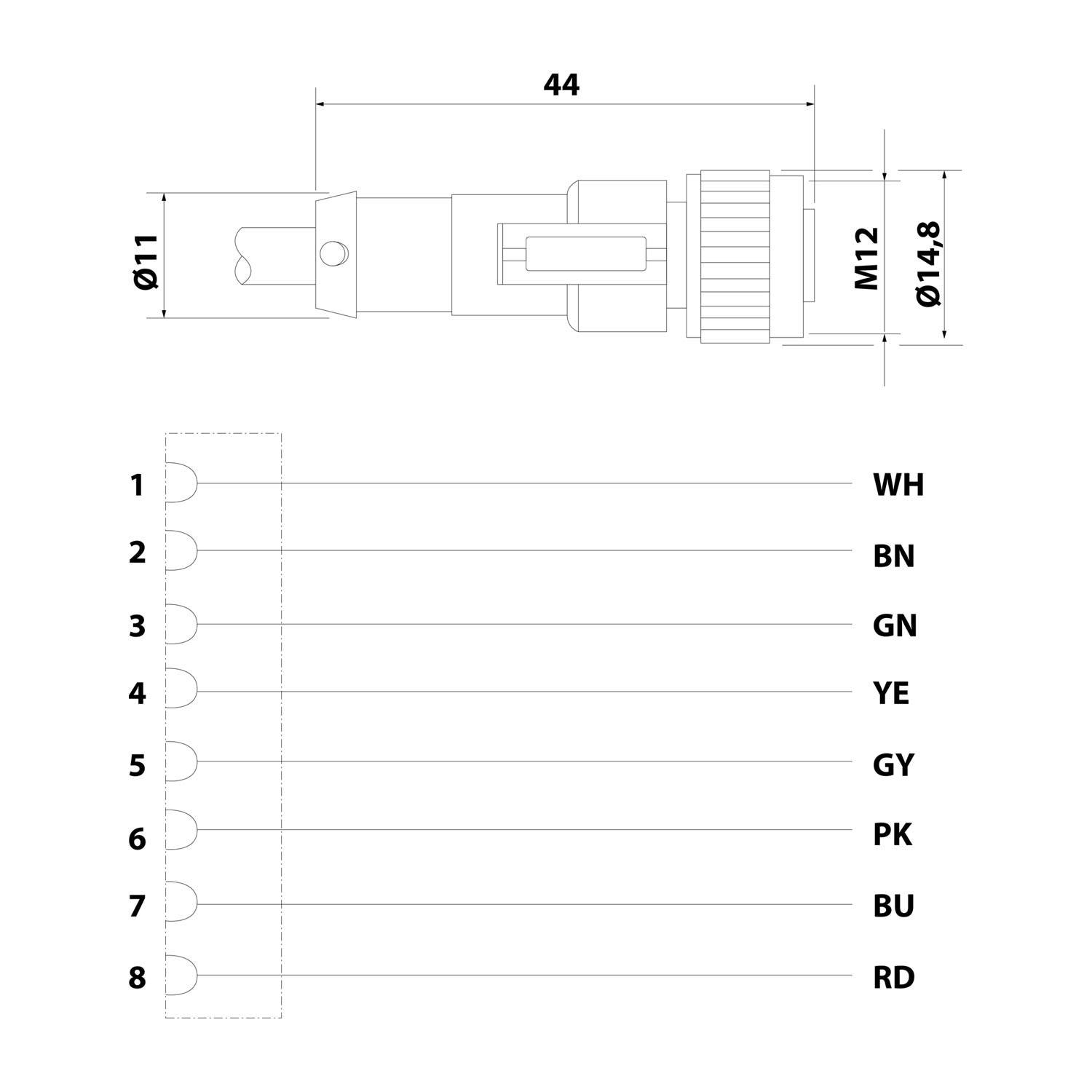 PHOE S-/A-Kabel SAC-8P-15,0-PUR/M12F-1