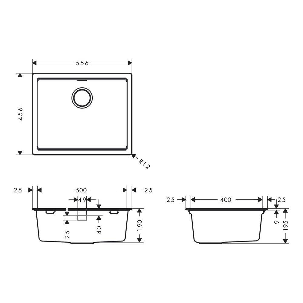Hansgrohe Unterbauspüle S53 S530-U500 500, manueller Garnitur, Graphitschwarz-1