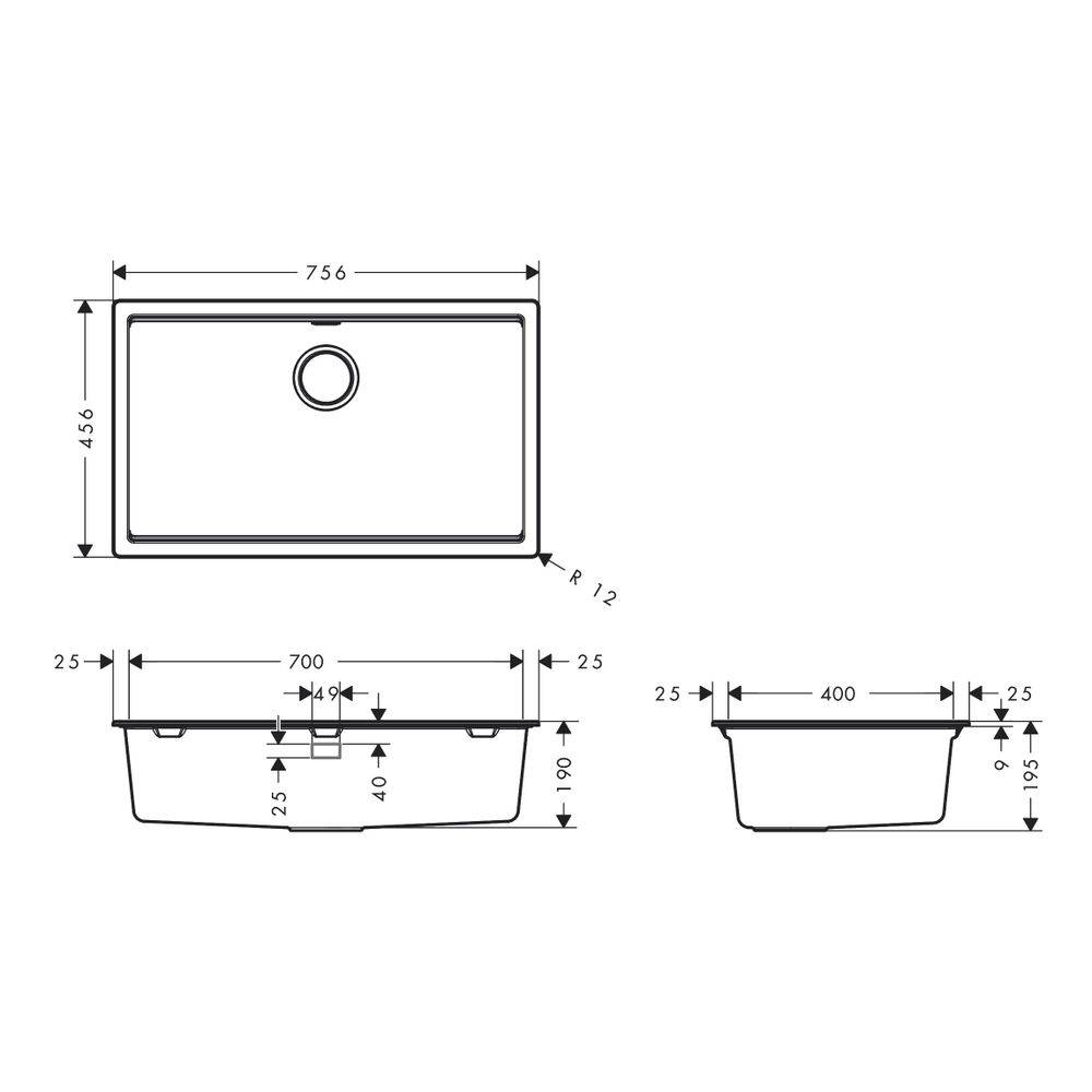 Hansgrohe Unterbauspüle S53 S530-U700 700, manueller Garnitur, Steingrau-1