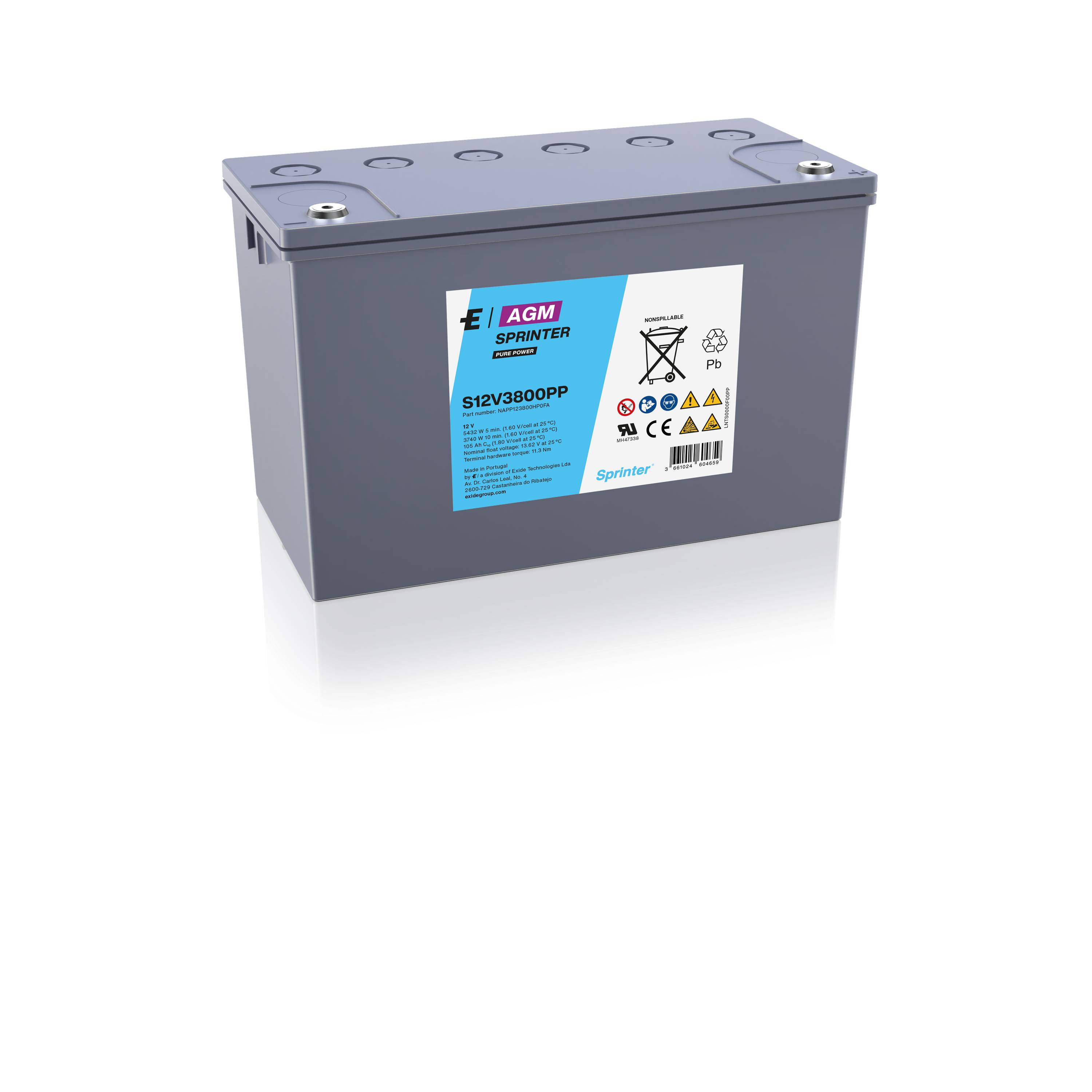 Exide Sprinter Pure Power S12V3400PP 12V 92,8Ah Blei-AGM Akku-0