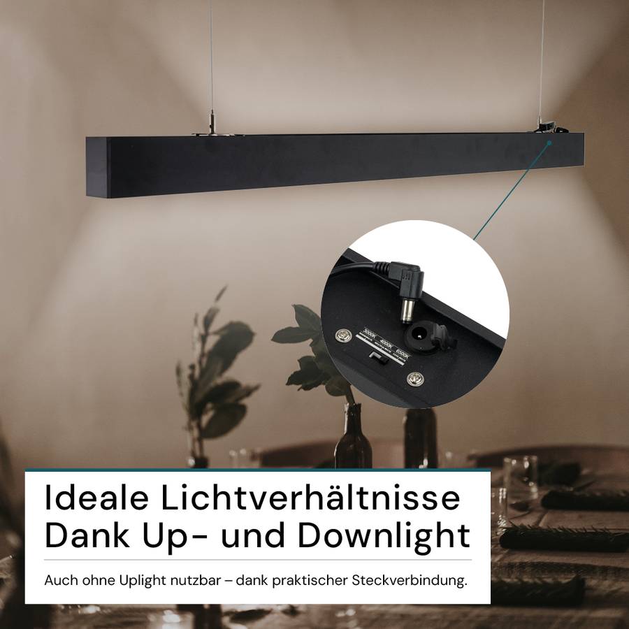 LUXULA 3er-Set LED Büro- Und Tresenleuchte 30W 3000-6500K Warm- Kaltweiß Hängeleuchte Schwarz Up&Down Erweiterbar 120cm-2