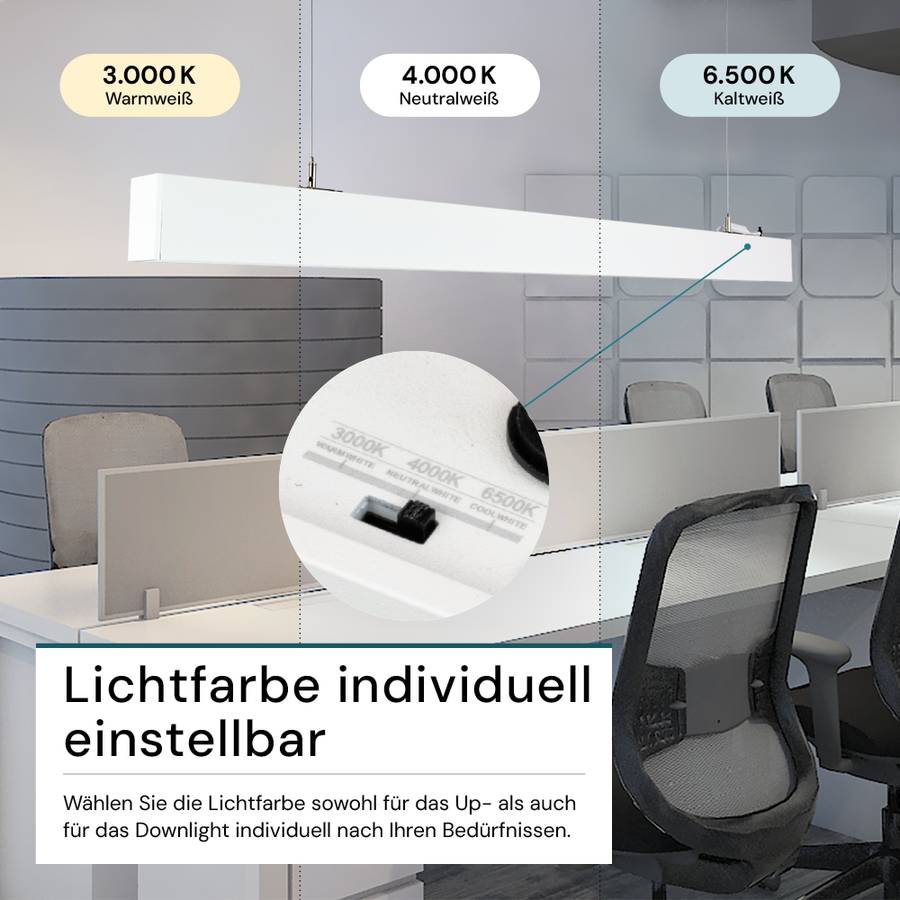 LUXULA 3er-Set LED Büro- Und Tresenleuchte 30W 3000-6500K Warm- Kaltweiß Hängeleuchte Weiß Up&Down Erweiterbar 120cm-3