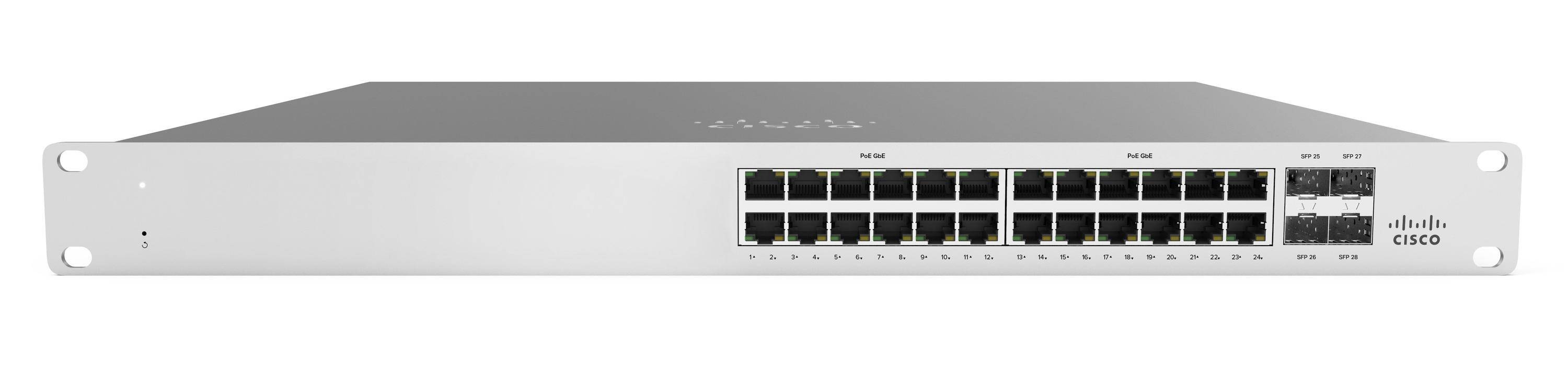 Cisco Meraki Cloud Managed MS120-24P - Switch - managed - 24 x 10/100/1000 + 4 x Gigabit SFP - Desktop, an Rack montierb-1