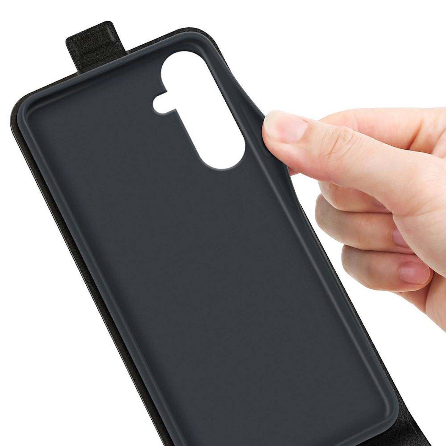 Für Samsung Galaxy A17 5G / 4G Vertikale Kunstleder Flip Schutz Hülle Schwarz-3