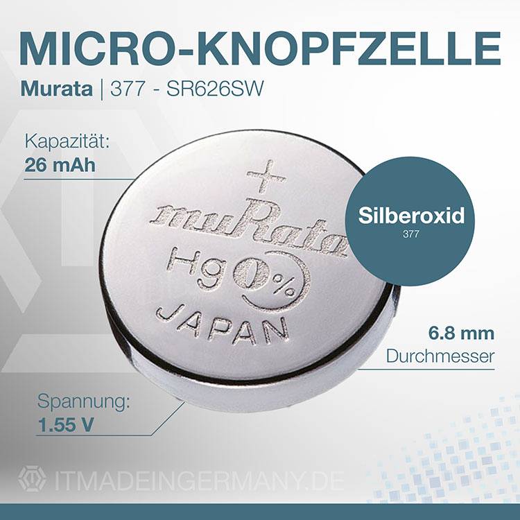 Murata 377 SR626SW Silberoxid Batterie | 10er-Box-0