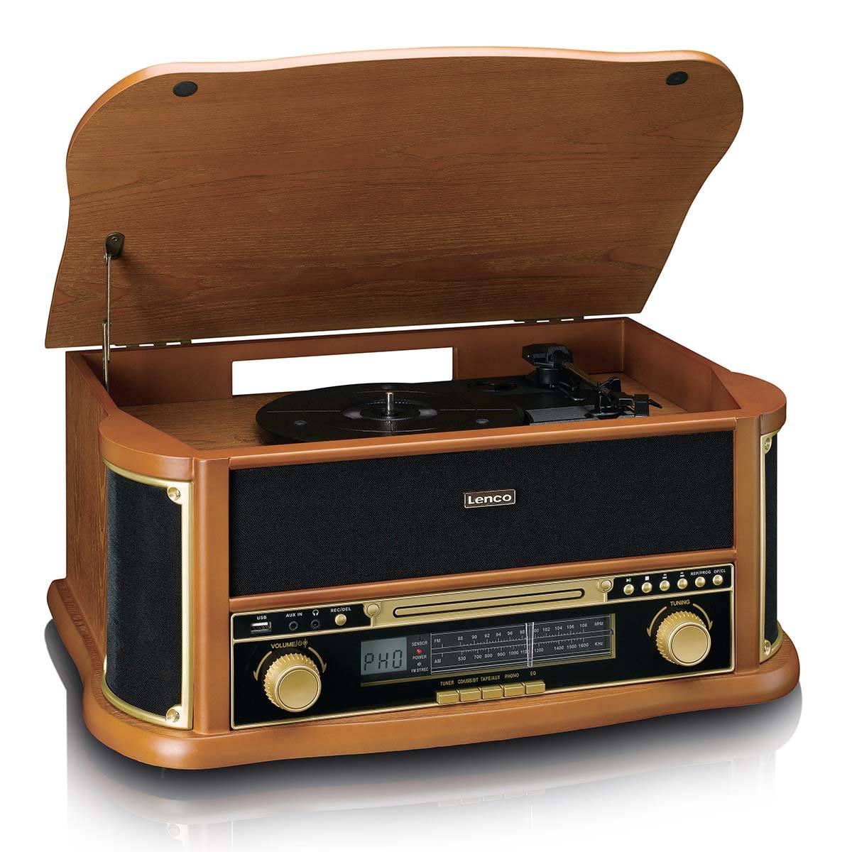 LENCO TCD-2551 Plattenspieler Holzgehäuse USB Kassette, Holz-1